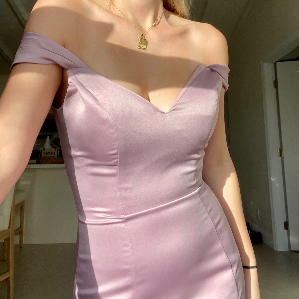 Mori lee Off Shoulder Satin Bridesmaid Dress